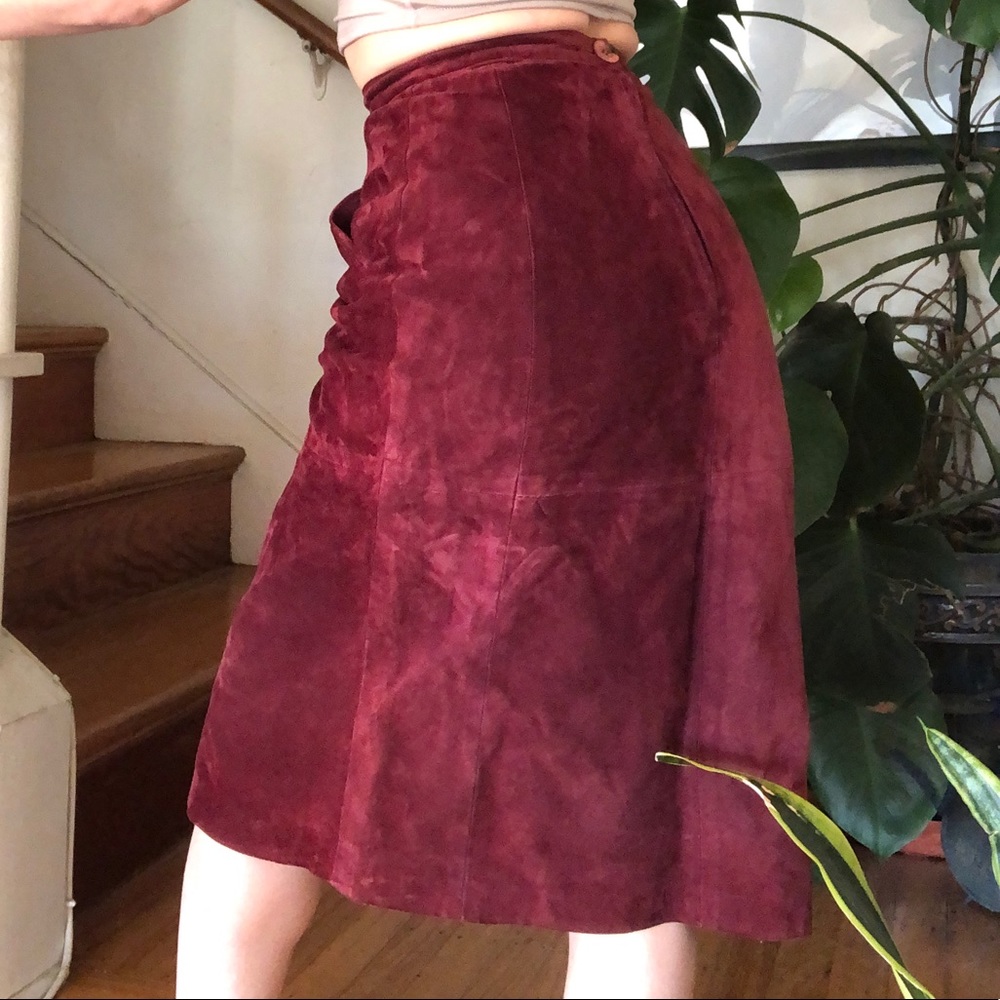 Vintage Genuine Leather Deep Red High Waisted Pencil Skirt 0 - Picture 3 of 16